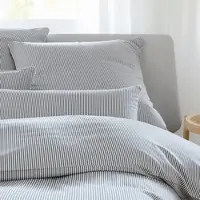 Elegante Mako-Satin Bettwäsche Hamburger Streifen 155x220 cm + 40x80 cm | grau - grau