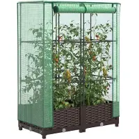 vidaXL Hochbeet mit Gewächshaus-Aufsatz Rattan-Optik 80x40x123 cm