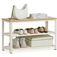 Vasagle Schuhbank mit 2 Gitterablagen eichenbeige-klassikweiß LBS073W09