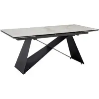 KADIMA DESIGN Esszimmertisch 180 - 260 cm Ausziehbar Keramik Glas Weiß, Keramiktisch Marmor-Optik Groß, Designer Küchentisch Rechteckig, Esstisch Extravagant mit Metallbeinen