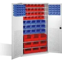 C+P Magazinschrank mit 92 Sichtlagerkästen, H1950xB1100xT535mm Front Lichtgrau Korpus Lichtgrau