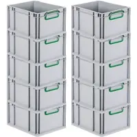 Proregal 10x Eurobox NextGen Color | HxBxT 22x30x40cm | 20 Liter | Griffe grün geschlossen | Glatter Boden | Eurobehälter