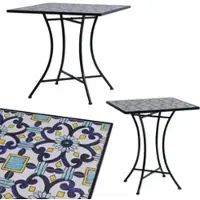 Lex Mosaik Mosaiktisch Gartentisch quadratisch Bistro Eisenramen elegant Blau : Blau gemustert : 70x77x77