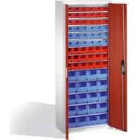 C+P Magazinschrank mit 74 Sichtlagerkästen, H1690xB700xT300mm Front Rubinrot Korpus Lichtgrau