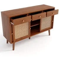 Merax Sideboard mit 3 Schubladen und 3 Schwebetüren, Rattangeflecht, Kommode mit verstellbaren Einlegböden, Anrichte, B/H/T: 120/40/78cm