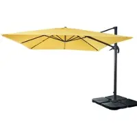 Mendler Gastronomie-Ampelschirm HWC-A96, Sonnenschirm 3x3m (Ø4,24m) Polyester Alu/Stahl 23kg gelb mit Ständer, drehbar