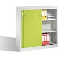 C+P Akten-Sideboard Acurado mit Schiebetüren, 3 Ordnerhöhen, H1200xB1200xT400mm Front Viridingrün Korpus Lichtgrau