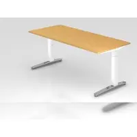 Proregal - Büromöbel mit top Leistungsdaten Schreibtisch Mika | Buche | Weißes Gestell poliert | BxT 180x80cm | Arbeitshöhe 65-85cm | höhenjustierbar, 1cm Raster | C-Fuß-Gestell | Rechteckform