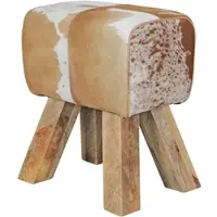 KADIMA DESIGN Design Turnbock Sitzhocker Ziegenfell Braun / Weiß 40 x 30 x 47 cm, Turnhocker Hocker Fellhocker Springbock, Beistellhocker