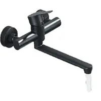 KLARWERK MAX | Gastronomie Mischbatterie Wandmontage Armatur Schwarz | Küchenarmatur Edelstahl lang und flach | Wasserhahn Restaurant Wand Auslauf