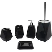 Mendler 5-teiliges Badset HWC-C71, WC-Garnitur Badezimmerset Badaccessoires, Keramik ~ schwarz