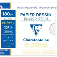 Clairefontaine 10x Gekörntes Zeichenpapier, Packung mit 12 Blatt A4, 180g, weiß - 96155C