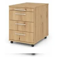 Proregal Rollcontainer Karri | Asteiche | HxBxT 59x42,8x58cm | Relinggriff | 3 Schübe | Kugelführung, Teilauszug