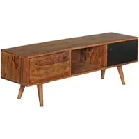 KADIMA DESIGN TV Lowboard REPA 140 cm Massiv-Holz Sheesham Landhaus 2 Türen & Fach, HiFi Regal braun / schwarz 4 Füße, Fernseher Kommode Vintage