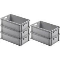 Proregal SuperSparSet 5 x Eurobehälter Mit Offenem Griff HxBxT 17,5 x 40 x 60 cm 30 Liter Grau Eurobox Transportbox Transportbehälter Stapelbehälter
