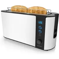 Arendo Langschlitz Toaster für 2 Scheiben, integrierter Brötchenaufsatz, 1000 W, Restzeitanzeige, Weiß