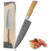 Wakoli Oliven Damast Chefmesser Klingenlänge 20 cm mit Olivenholzgriff