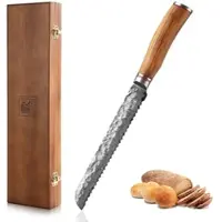 Zayiko Minami Damast Brotmesser I 20 cm Klinge I Olivenholzgriff I Holzbox