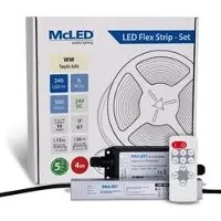 McLED LED-Band - Satz 4 m + Empfänger Nano IP67, 240 LED/m, WW, 6 W/m, DC 24V, 500 lm/m, CRI90, IP67, 10 mm, Konduktor 3 m ML-126.034.90.S04002