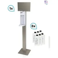 Blanc HYGIENIC SET: Armhebelspender Blanc UNIVERSAL + Bodenständer Edelstahl mit Infotafel + Händedesinfektion 6 Flaschen à 500 ml