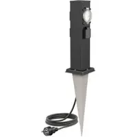 Ledscom.de Garten-Steckdosen-Säule Polly mit Erdspieß und 2m Kabel für außen, IP44, 3-Fach mit Timer/Zeitschaltuhr, Edelstahl, schwarz, 38cm