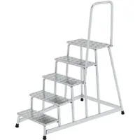 Proregal Arbeitspodest starr mit Handlauf | 5 Stufen | Aluminium-Warzenblech | Rutschfeste Kunststoffschuhe