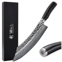 Wakoli EBO Damast Blockmesser I 25 cm Klinge I schwarzer Eichenholzgriff