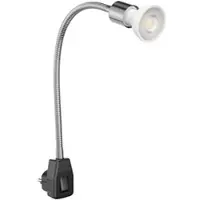 Ledscom.de Steckdosenlampe LESCH Leselampe Schwanenhals, Schalter, chrom/schwarz + LED Reflektorlampe 468lm 30° warm-weiß