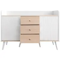 Merax Sideboard mit 3 Schubladen und 2 Schiebetüren, Kommode aus Holz mit verstellbaren Einlegeböden