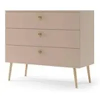 Bettso Kommode mit 3 Schubladen Moderne Sideboard im skandinavischen Stil auf Holzbeinen Griffe aus Jute für Wohnzimmer Schlafzimmer 100 cm IKON Beige