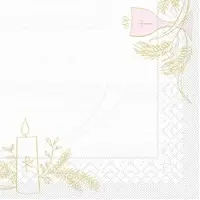Mank Serviette aus Tissue Kommunion/Konfirmation Holz in Rosa-Grau, 33 x 33 cm, 100 Stück