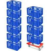 BRB-Lagertechnik BRB 10 Euroboxen, 600x400x320 mm, lebensmittelecht, blau + Transportroller