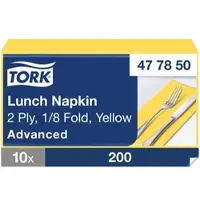 Tork Lunchserviette Gelb, 1/8-Falz, 2-lagig, 33 cm × 33 cm, 10 × 200 Servietten,...