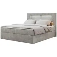 MKS Meble Boxspringbett 200x200 mit Led, Polsterbett mit LED Kopfteil - Multipocket-Matratze - Doppelbett - GOLD-5 - 200x200 - Hellgrau - Struktur - H4