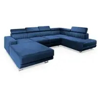 Masseno Ecksofa SIENA R-S mit Schlaffunktion U-Form, Sofa mit Bettkasten, Wohnzimmersofa, Couch, Soffa, Bettsofa, Couchgarnitur- Blau, MONOLITH 77