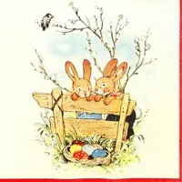 Home Fashion , Bunny Friends, Lunch-Servietten aufgefaltetes Maß 33 cm x 33 cm, im Viertelfalz, 20 Stück pro Pack, 12 Pack pro Karton