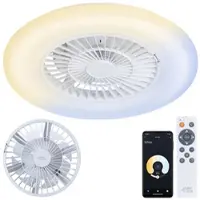 Sichler Haushaltsgeräte 2in1-WLAN-Deckenleuchte & Ventilator, App-Steuerung, CCT-LEDs, Ø 60 cm