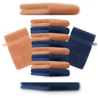 Betz 10 Stück Waschhandschuhe PREMIUM 100% Baumwolle Waschlappen Set 16x21 cm Farbe dunkelblau und orange