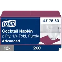 Tork Cocktailservietten Violett, 1/4-Falz, 2-lagig, 24 cm × 24 cm, 12 × 200 Serv...