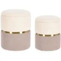 Bizzotto Pouf Radinka 2er-Set aus Stoff, modern mit Stauraum, rund, Rosa und Weiß, gepolstert