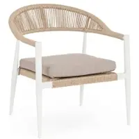 Bizzotto Gartensessel Jandia aus Aluminium, modernes Design mit Twist Rattan, Weiß Beige, inkl. Kissen
