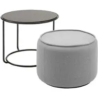 Softline - Tom Pouf und Beistelltisch, Ø 58 x H 47 cm, schwarz / Vision hellgau (445)