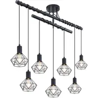 Globo Hängelampe Pendelleuchte Modern Esszimmerleuchte Industriell schwarz Hängeleuchte Höhenverstellbar, Käfig Schirme, 7 Flammig E27, LxBxH 100x15x100 cm
