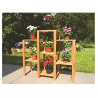 Meingartenversand.de Pflanzregal Stolin - 98 x 32 x 88 cm - Farbe: Honigbraun - Pflanzpodest mit 7 Abstellmöglichkeiten aus Fichtenholz