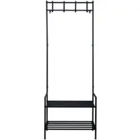 ETC Garderobe mit Schuhschrank schwarz Jackenständer Metall Dogstation Garderobe Leinenparkplatz Hund, 4x Kleiderhaken, Ablage MDF, freistehend, H 168,5 cm