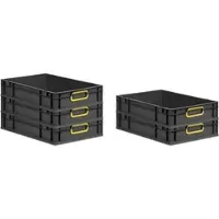 Proregal SparSet 5x Eurobox NextGen Color, HxBxT 12x40x60cm, 23 Liter, Griffe gelb zu, Schwarz, Eurobehälter, Transportbehälter