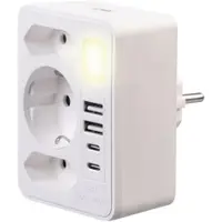 Revolt 8in1-Mehrfach-Steckdosen-Adapter mit USB-C/A, Nachtlicht, 3.680 Watt