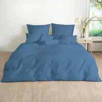 TRAUMSCHLAF Uni Mako-Satin Bettwäsche, Bettbezüge und Kissenbezüge einzeln Kissenbezug einzeln 40x60 cm | jeansblau - blau