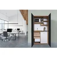 Respekta Küche Büroküche Miniküche Singleküche Eiche Schwarz Peter 104 cm, mit Edelstahl-Kochmulde und Mikrowelle
