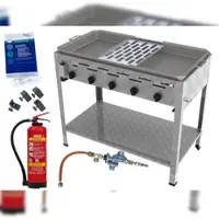 ChattenGlut Reibekuchenbräter 5-flammig 22,5kW, mit Fettbrandlöscher GLORIA FA6 EASY, Gasdruckprüfung, Gewerberegler, und Kartoffelpuffer Auflage